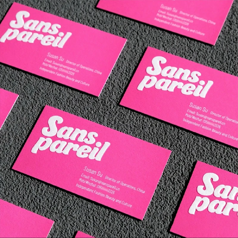 Kartu Kustom Warna Pantone Kartu Merah Muda Kartu Mewah Timbul Kartu Bisnis Pribadi Kartu Terima Kasih Logo 3D Kode QR untuk Pernikahan