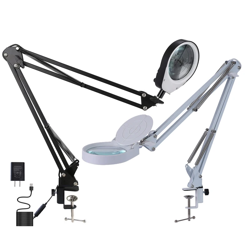 Imagem -02 - Dobrável Lupa com Luz Led Terceira Mão Ferramenta de Solda Braçadeira de Mesa Usb Lupa Soldagem Leitura Table Lamp 15x Branco