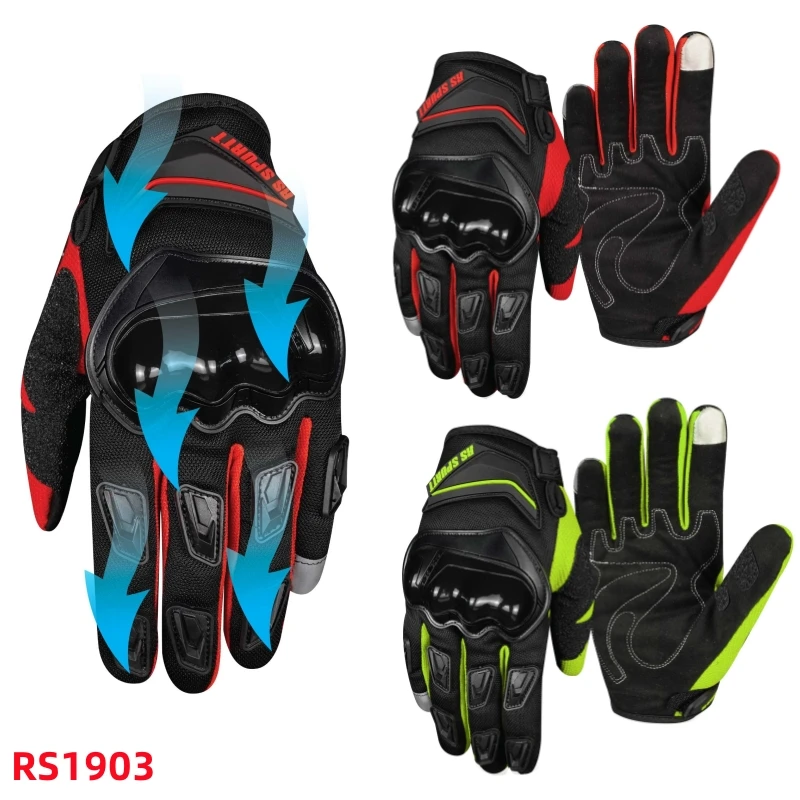 

RS летние мотоциклетные перчатки с полным пальцем, дышащие сетчатые защитные перчатки с твердым корпусом для ладони, противоскользящие перчатки для верховой езды