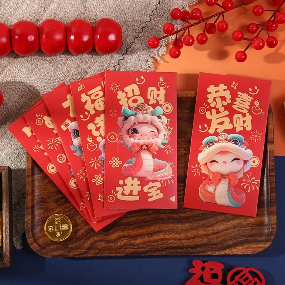 6 Stück traditionelle 2025 Schlangenjahr rote Umschläge Segen verdicktes chinesisches Neujahr rote Tasche Hongbao gute glückliche rote Pakete