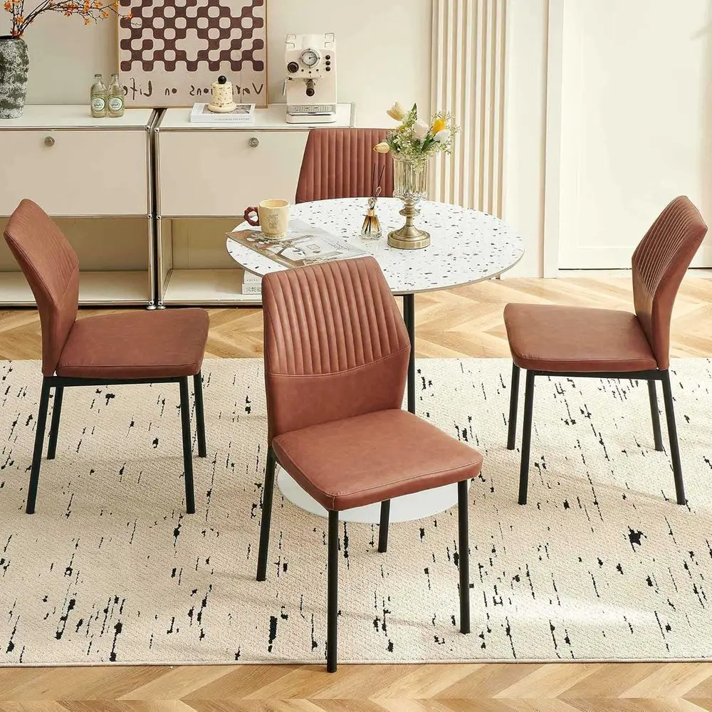 

Набор из 4 обеденных стульев в стиле Mid-Century Modern, обтянутых искусственной кожей, с черными металлическими ножками, подходят для кухни, столовой, гостиной.