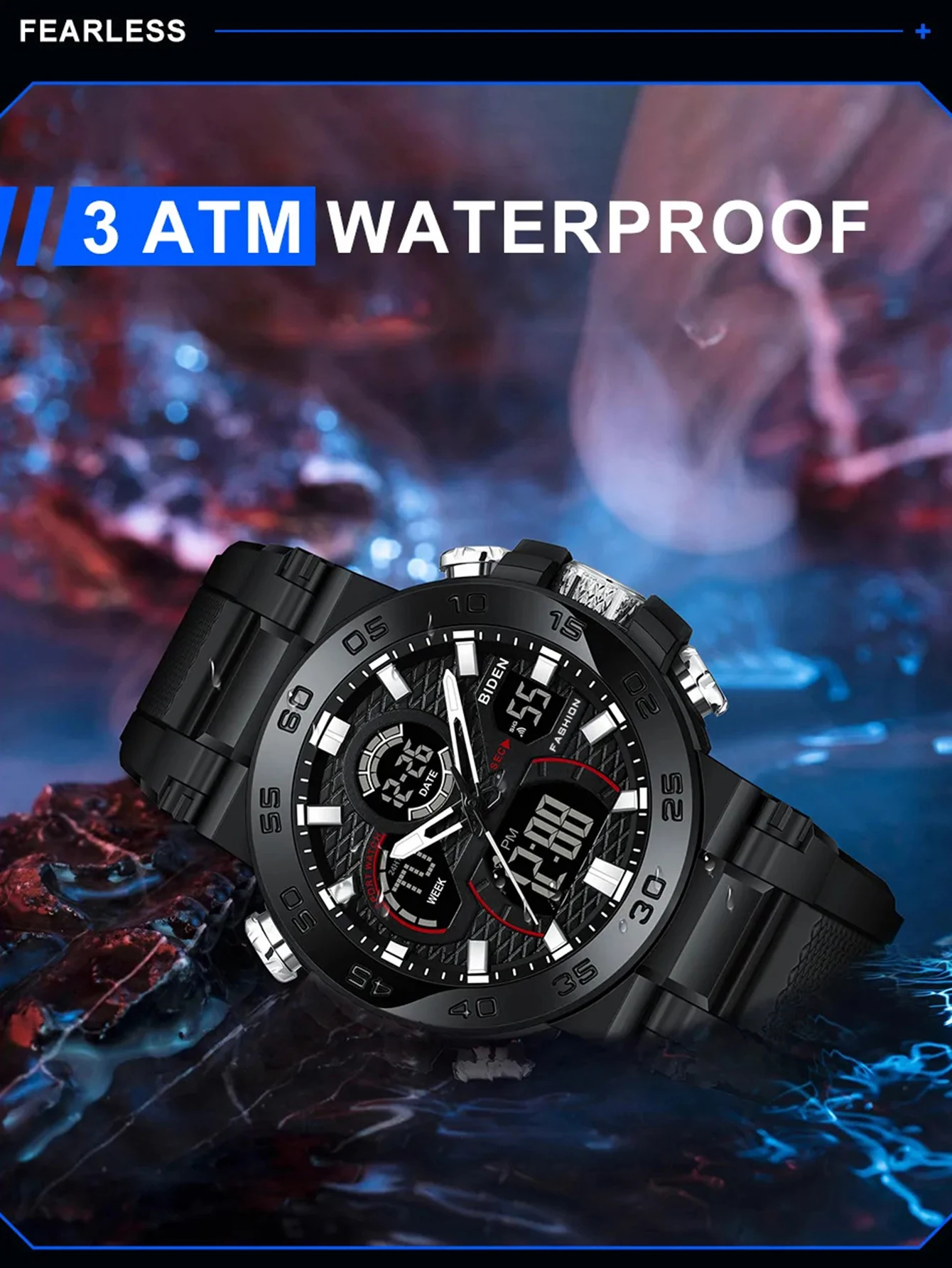 بيدن العلامة التجارية المزدوجة العرض ساعة رقمية مقاوم للماء المنبه ساعة مضيئة ساعة كوارتز رياضية للرجال Relogios Masculino