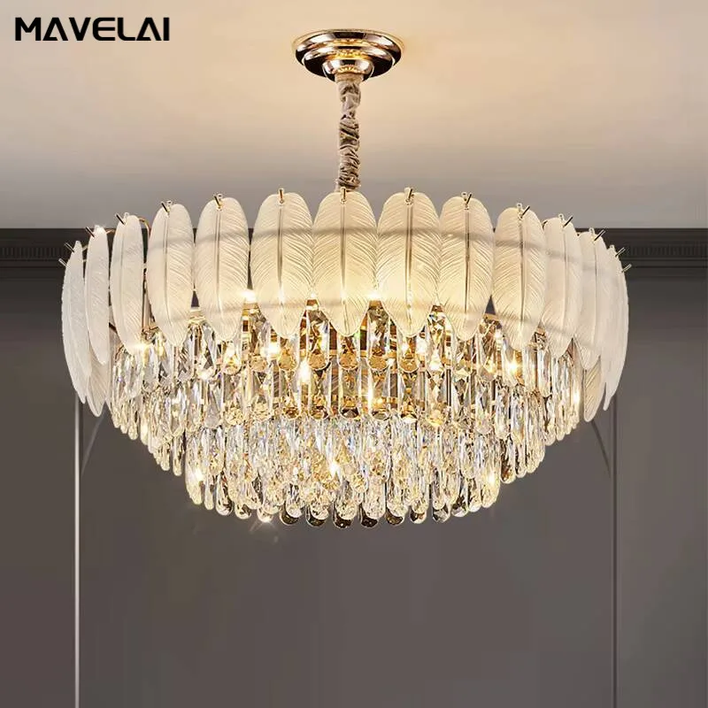 Light Luxury Led Crystal Chandeliers Villa Living Room Bedroom Creative Feather Chandeliers Modern Home Interior Lighting Lamps