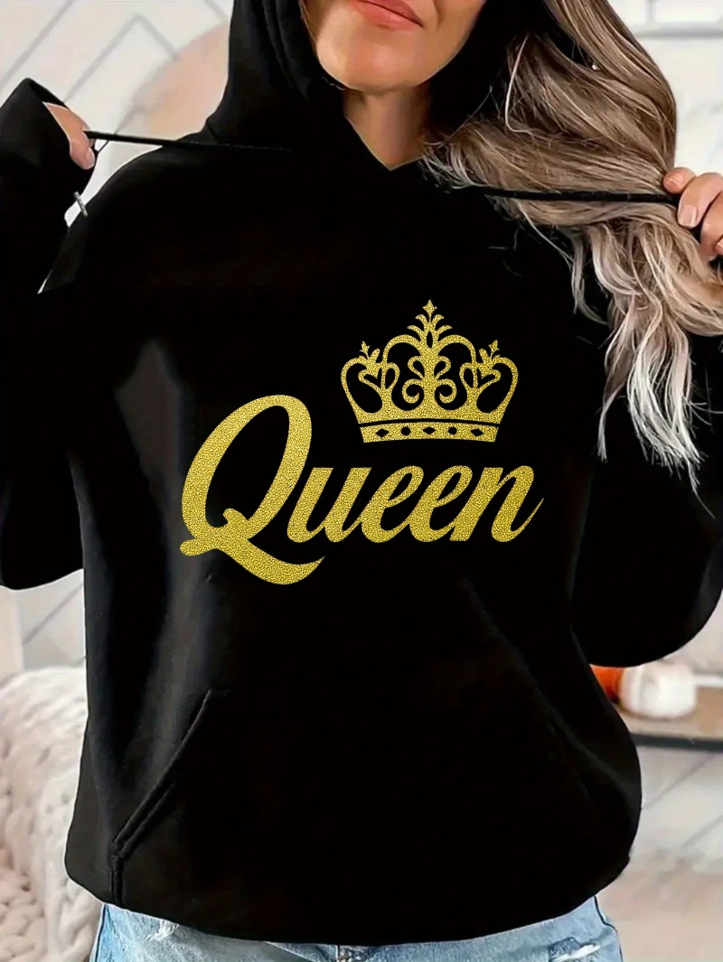 

2025 Autumn and Winter Women's Oversized Y2k Queen Graphic Hoodie Soft Texture High-end Luxury Is for Both Men and Women Top Y2k