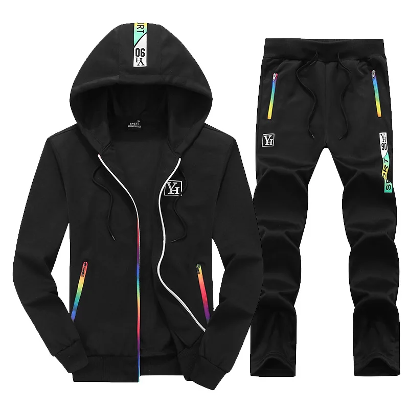 Spring Fleece Men Tracksuit Sportswear Zip Up Hooded Jacket Sweatshirt+pants Male Running Jogging Casual Fitness Set Sport Suit