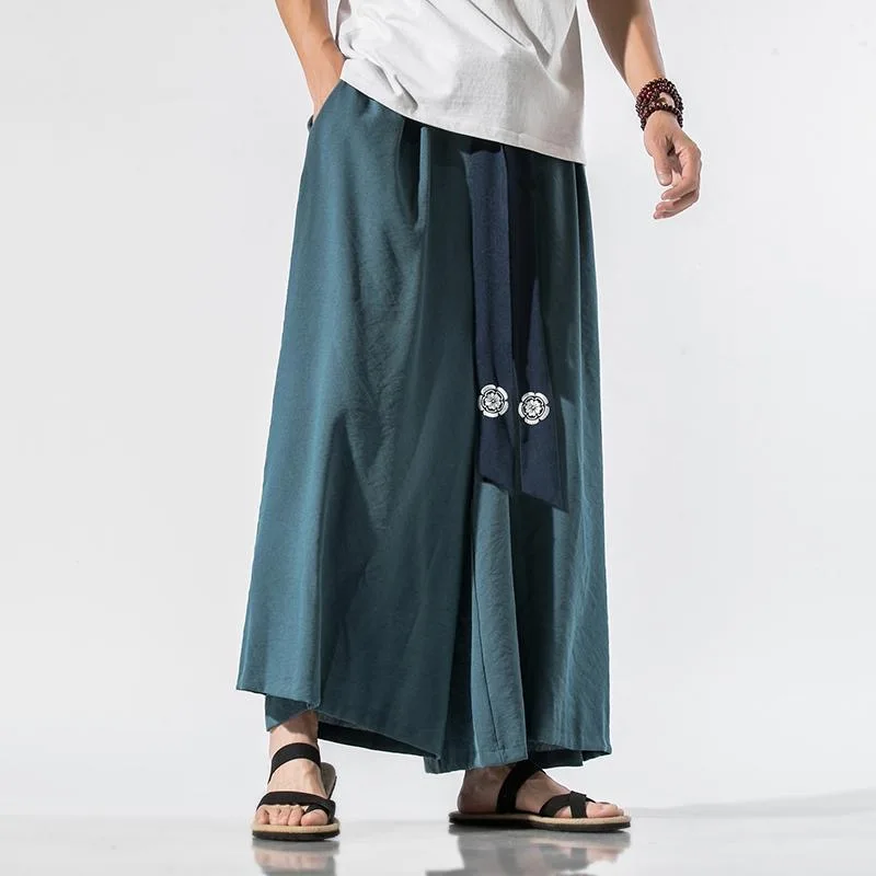 Men Drape Quality Summer Cozy Wide Leg Pants Male Japanese Style Harajuku Skirts Pants Gentlemen Senior Travel Festival Pantalon