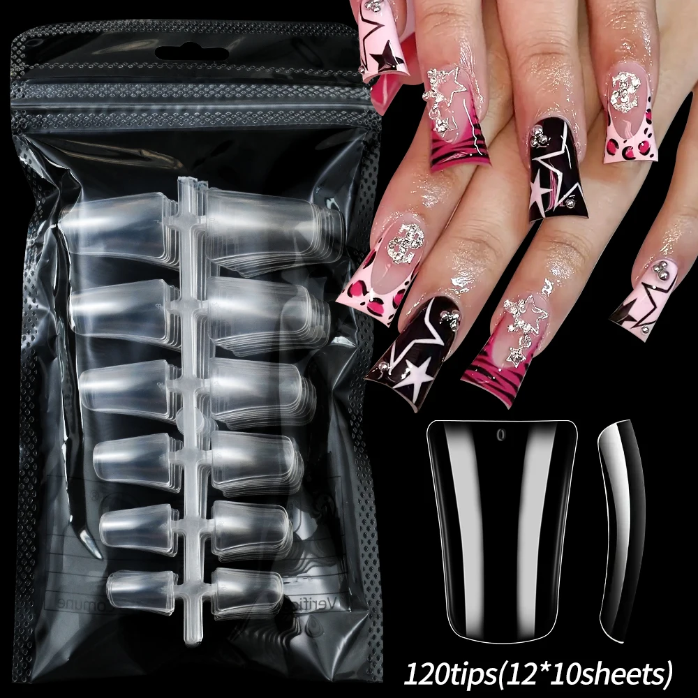 120pcs 12-Sizes Duck Feet Style False Nails Duck Nail Tips Gel X Duck Curved Nail Tips Fan-shaped Nail Design & Salon Extensions