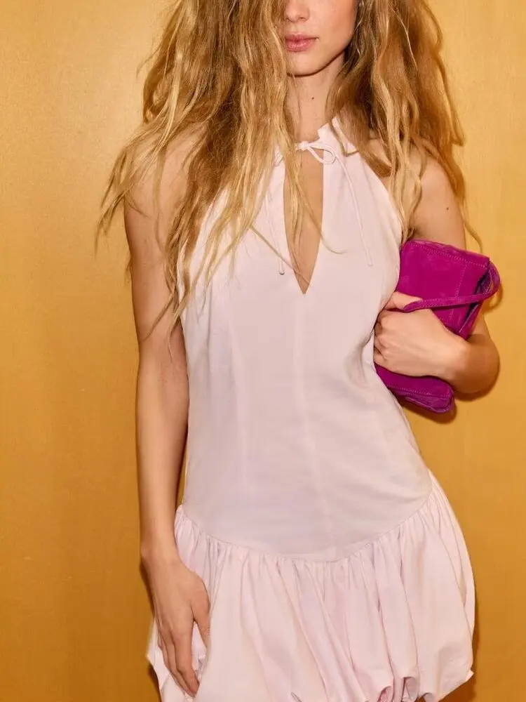 

Sweet Romantic Summer New Arrival Women's Short Sleeveless Neck Hanging Dress Elegant Fashionable Casual Comfortable Dress