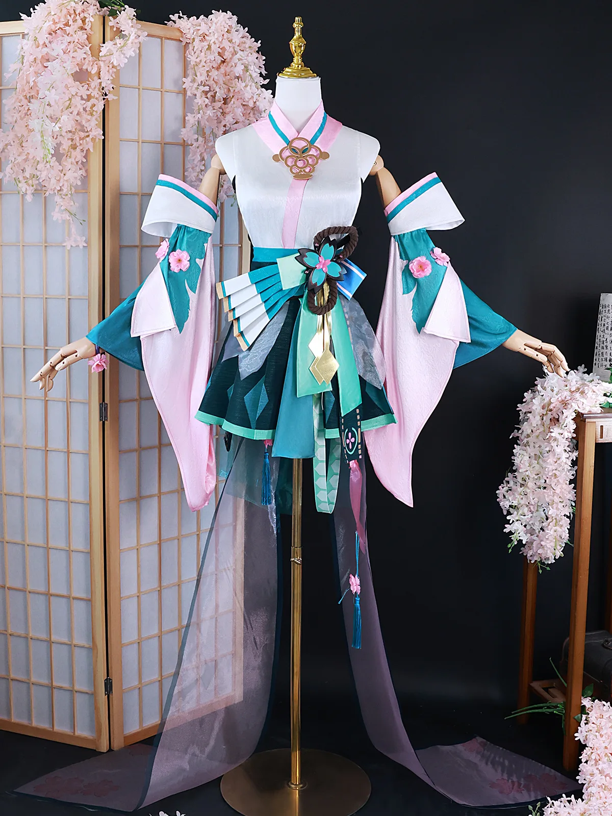 Game Onmyoji Linkage SSR Miku Cosplay Costume Full Set Miku Cosplay Fairy Dress Kimono Yukata Wig Outfit Uniform Prop Halloween