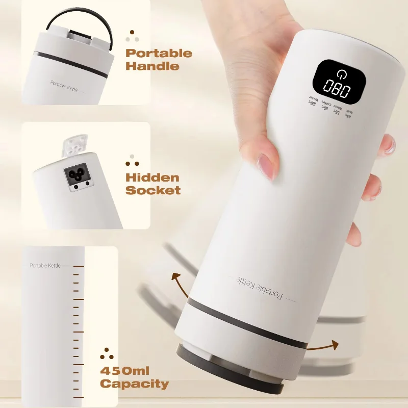 

100V-240V Electric Kettle Portable Digital Water Cups Temperature-control Mini Travel Cup Auto Shut-Off 304/316 Stainless Steel