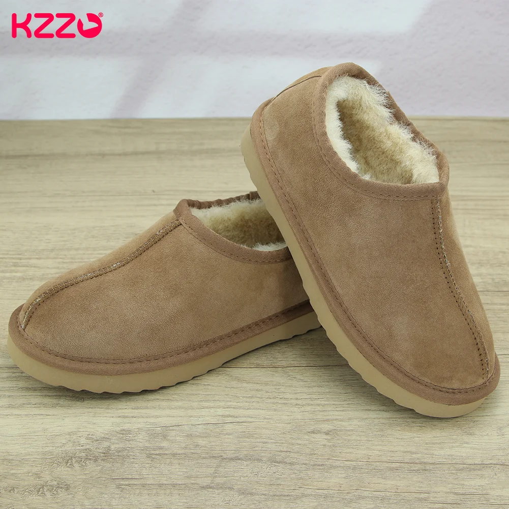 KZZO 2023 Women Ultra Mini Winter Snow Boots Genuine Leather Natural Sheep Wool Fur Lined Casual Shallow Ankle Warm Lazy Shoes