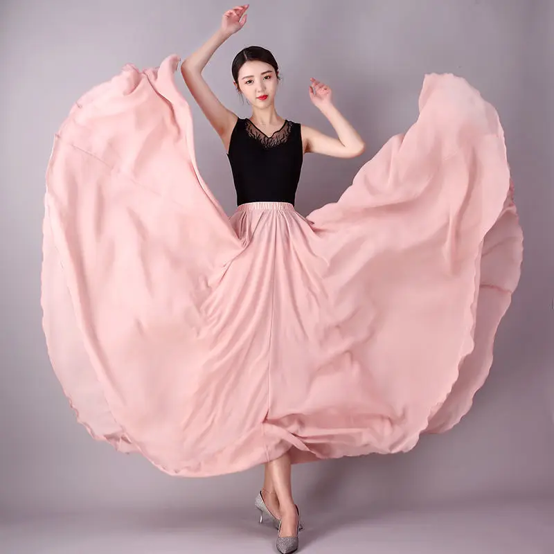 กระโปรงชีฟองไลโอเซลล์ทรงใหญ่สองชั้นสำหรับผู้หญิง กระโปรงเต้นรำ กระโปรงยาวหรูหรา มี 3 ขนาดให้เลือก