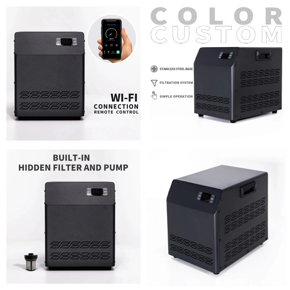 Stable Mini 1/3HP Chiller with Built-In Filter and Pump, Water-Cooled Small Water Chiller for Ice Bath