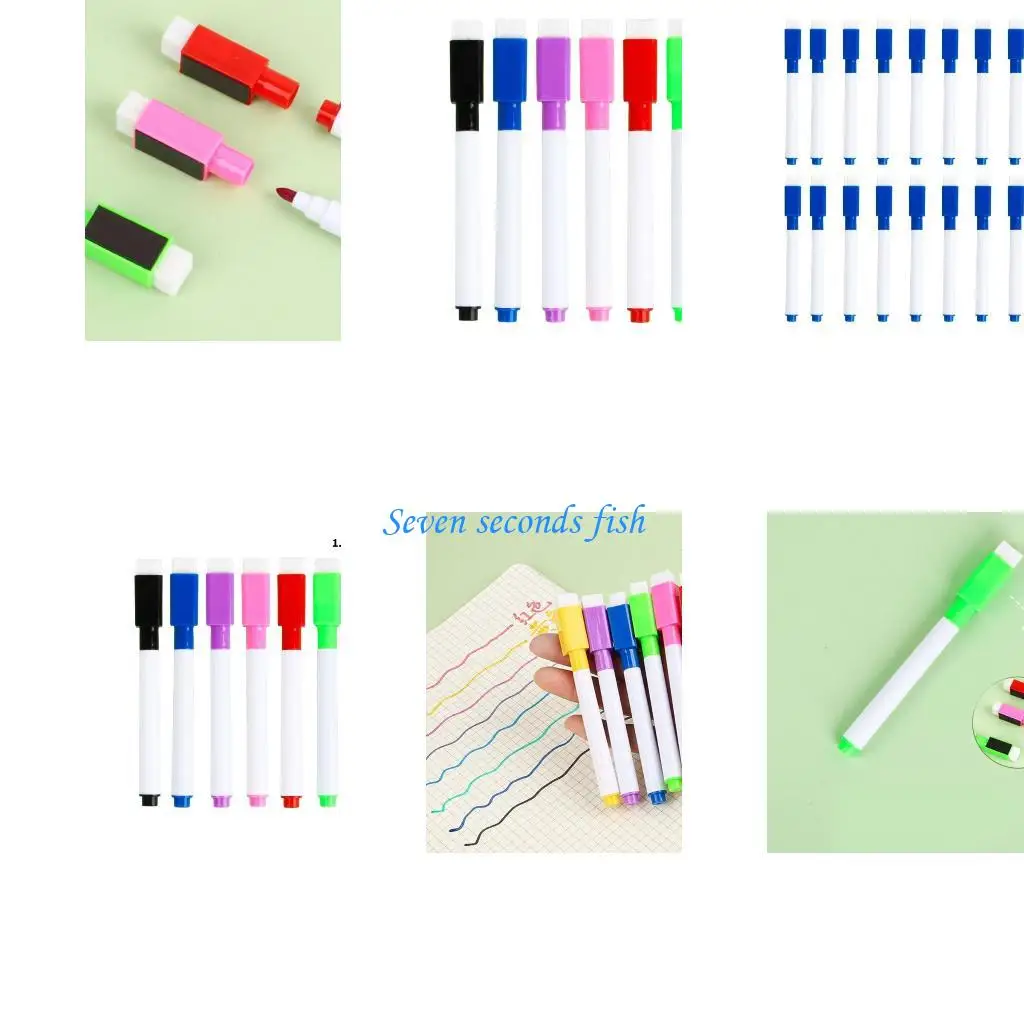 

L74B 20 Pcs/Set Erase Markers Whiteboard Markers Dry Wipe Pen with Eraser Caps Quick-Drying Whiteboard Pens