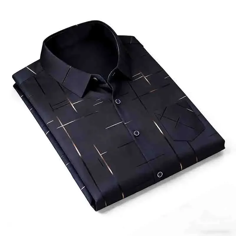 Slim Fit Herren 2026 Kurzarmhemd Minimalistisches Geometrisches Streifendesign für Business und Freizeit