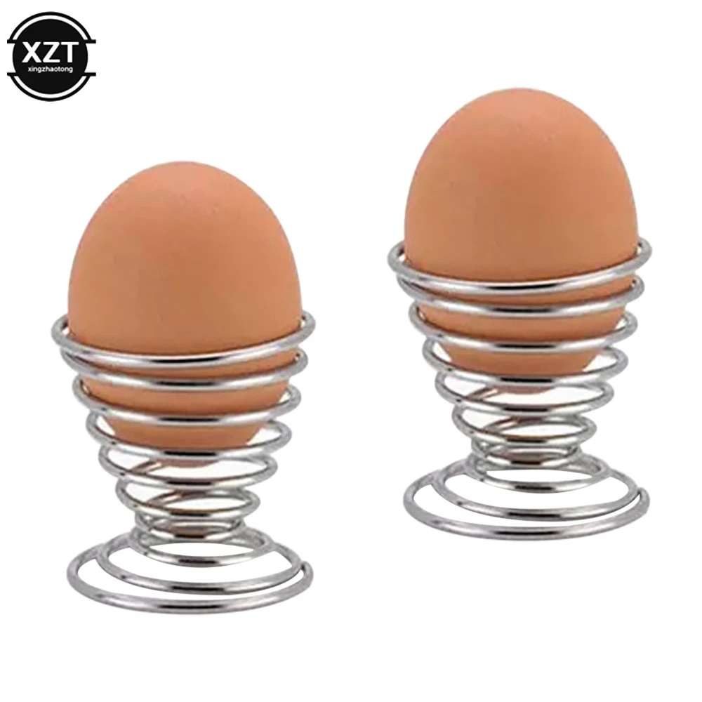 Soporte para huevos en espiral, taza para huevos de acero inoxidable, cocina hervida, desayuno, soporte de resorte duro, taza para huevos, herramienta de cocina, 2 uds.