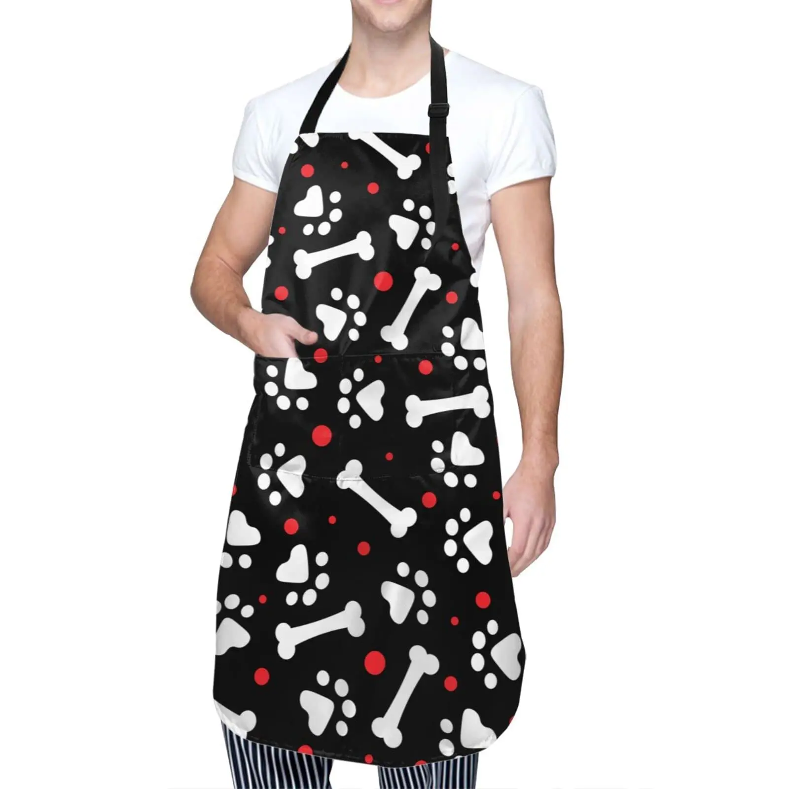 

Cute Dog Paws and Bones Waterproof Apron Animal Paw Cooking Kitchen Apron Unisex Adjustable Apron