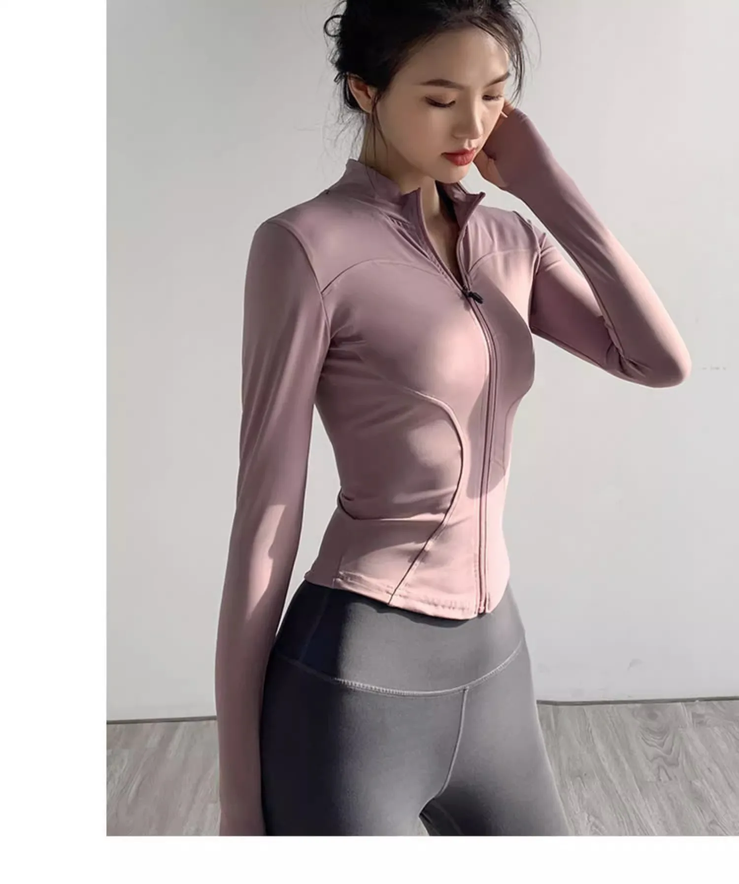 Damenjacke, schnell trocknend, Sonnenschutz, Sportmantel, eng anliegend, Yoga-Kleidung, langärmelig, Strickjacke, Laufen, Fitnessjacke, Reißverschluss – Detail 9
