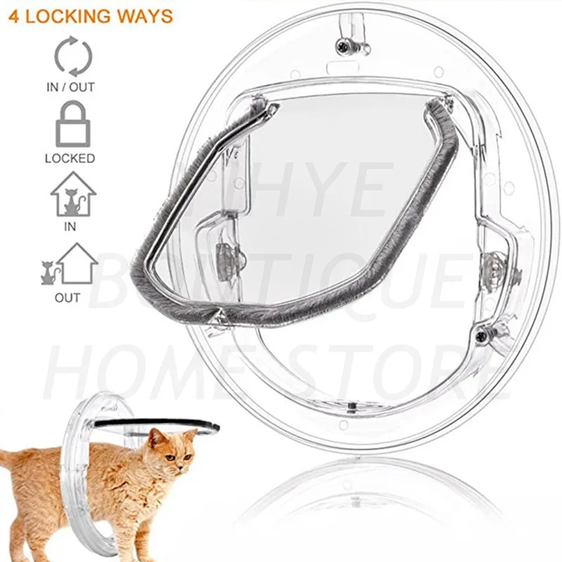 

Pet Door for Cats and Dogs with Bidirectional Free Access for Glass and Wooden Doors Installable Round Transparent Pet Door
