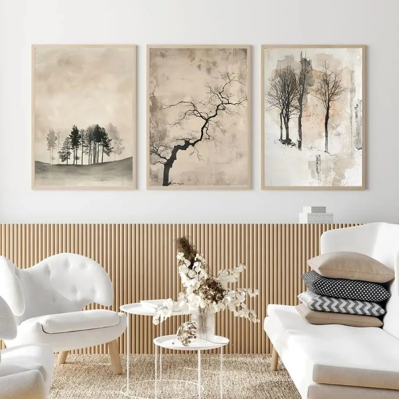 Minimalistic Trees Canvas Painting Wall Art Posters Japandi Wabi Sabi Prints Neutral Colors Living Room Home Decor