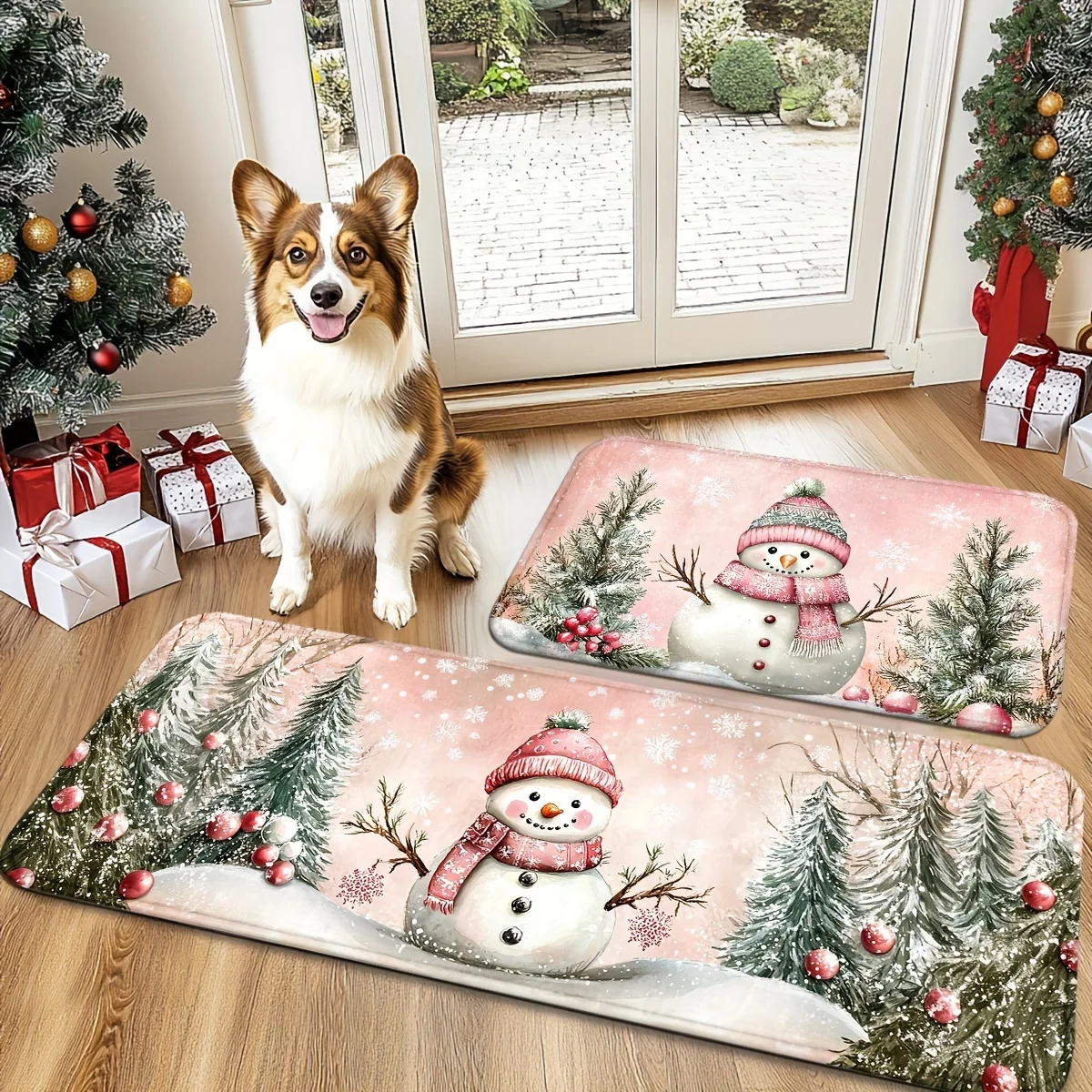 Christmas Pink Snowman Bathroom Non-silp Doormat Suitable for Livingroom Entrance Decorative Accessories Pad Kitchen Bedroom Rug