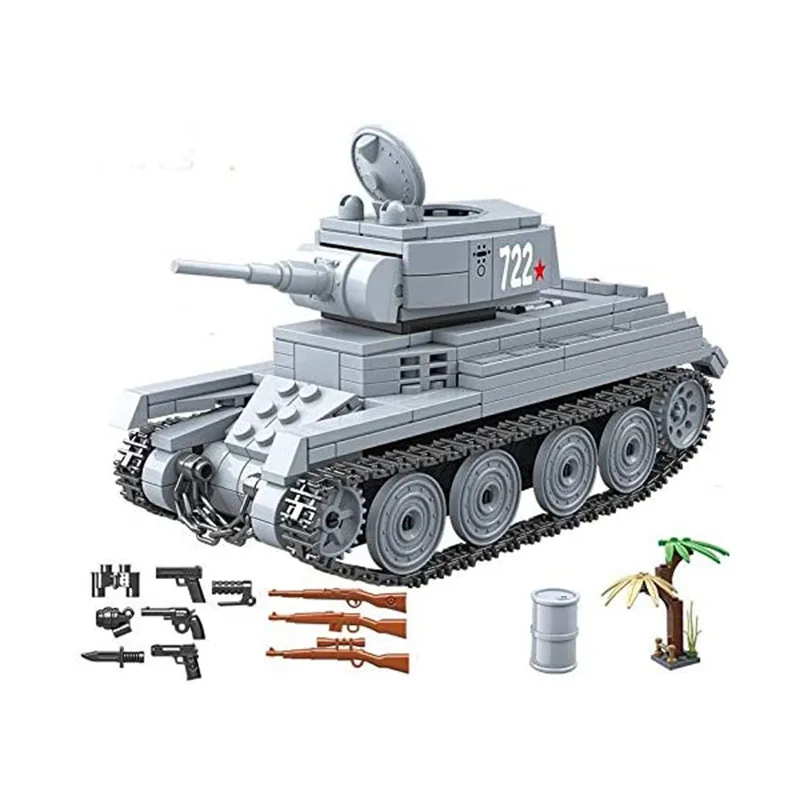 Army Toys 462 Piece WWII Tank Building Block Kit BT-7 Calvary Russian Army Tank Brick Model Toy Tank set with Accessories