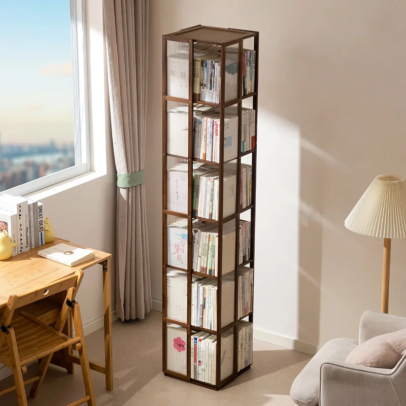 Solid wood rotating bookshelf 360 degree bookcase simple Internet celebrity children's storage cabinet living room