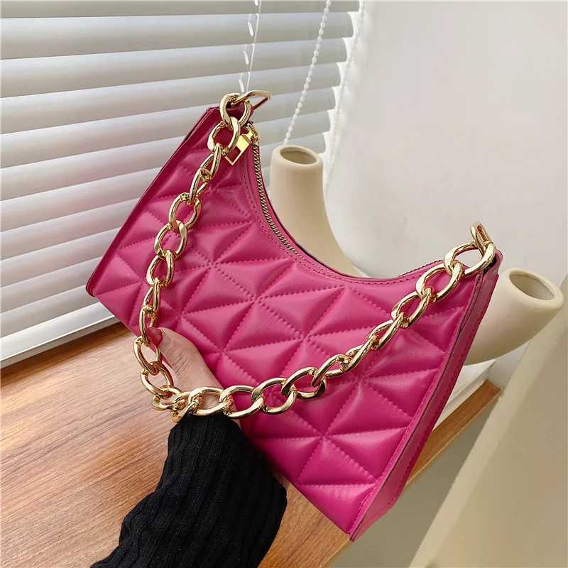 Bolso de hombro con diseño de diamantes para mujer, bolso de mano de piel sintética con cadena de nicho de Color sólido, bolso de compras a la moda para mujer