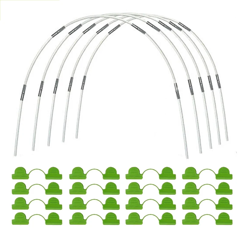 Bulk 4mm Garden Support Stakes Set – 25 Fiberglass Poles, 20 Joints, 16 Fixing Clips for Vegetable Tunnel, Flower Row Cover TMZ