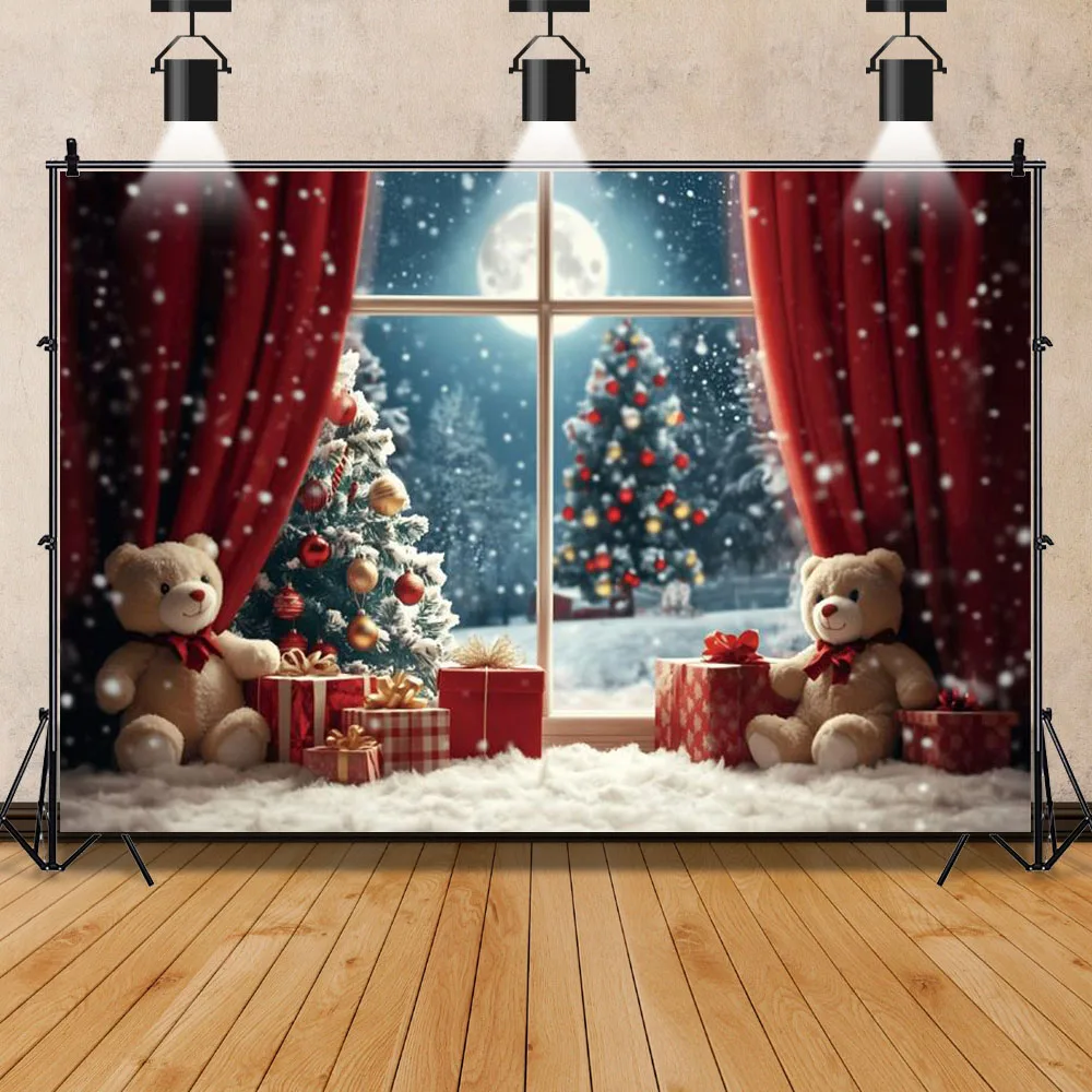 Winter Christmas Backdrop Fireplace Xmas Trees Gifts Family Portrait Interior Photography Background Decor For Photo Studio