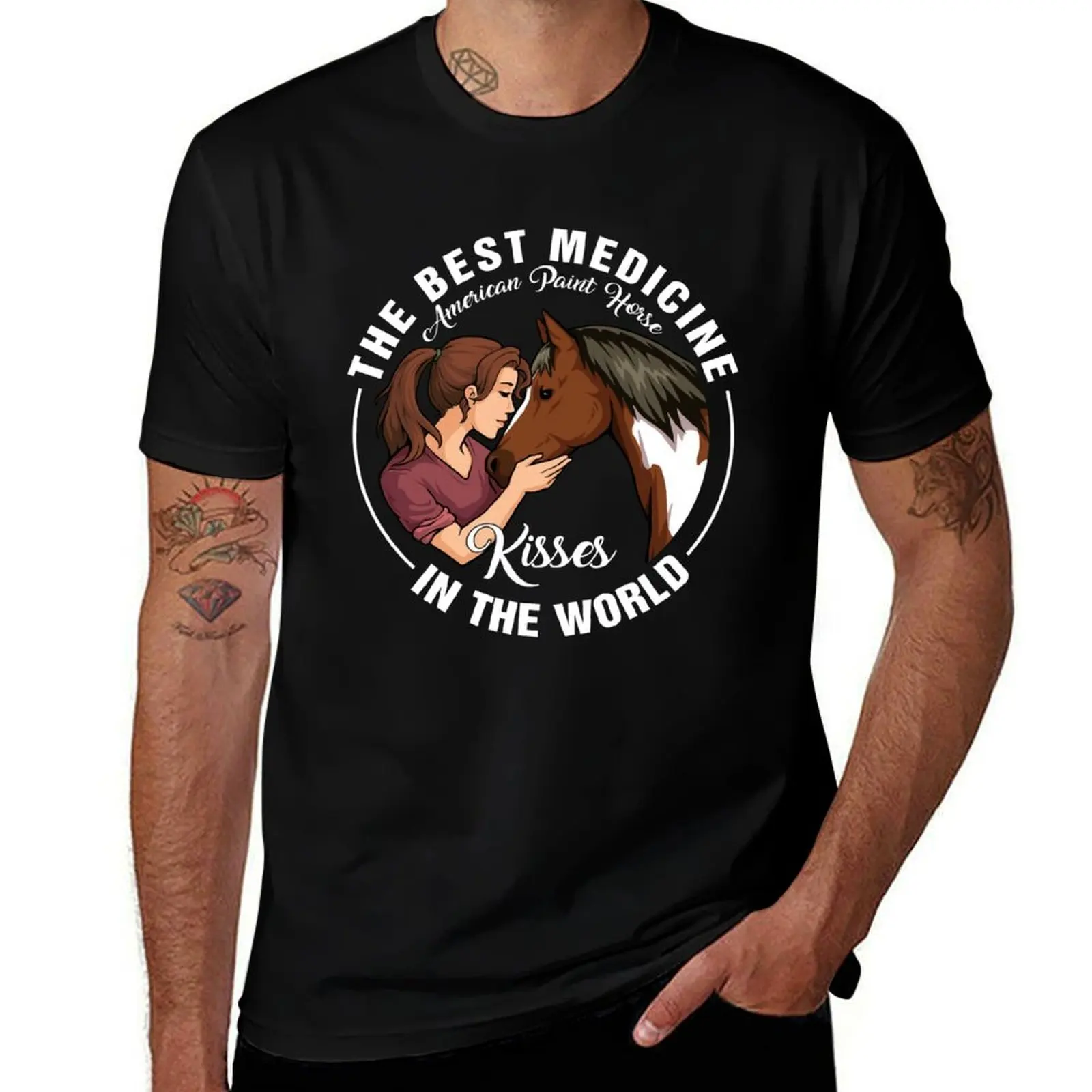 Pintura americana besos de caballo La mejor medicina del mundo Camiseta hombre camiseta de algodón pesado