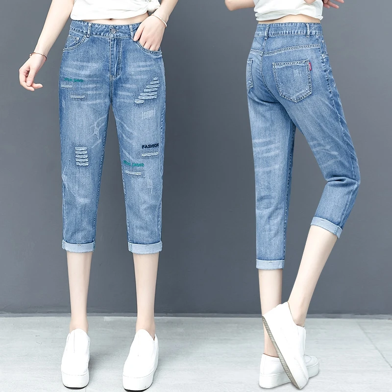

Casual High Waist Cotton Stretch Denim Shorts Women's Summer New Style Trendy Thin Hole Korean Version Versatile Loose Casual...
