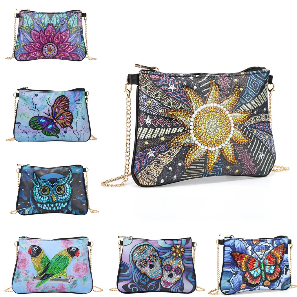 5D DIY Diamond Painting Wallet Chain Shoulder Bag Leather Women Clutch Coin Purse Cosmetic Storage Bag Gift for Women Girls