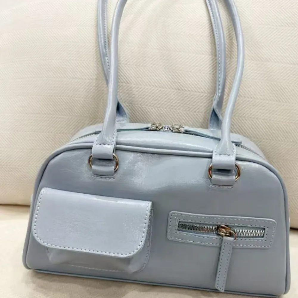 

Korean Style Large-Capacity Bag Handbag Minority Design Zip Design Bag Solid Color French Style Underarm Bag Portable