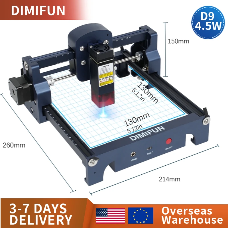 DIMIFUN D9 4,5 W Dokładny wycinarka laserowa CNC - Mini grawer laserowy 4,5 W z niebieskim laserem do obróbki drewna, skóry i akrylu