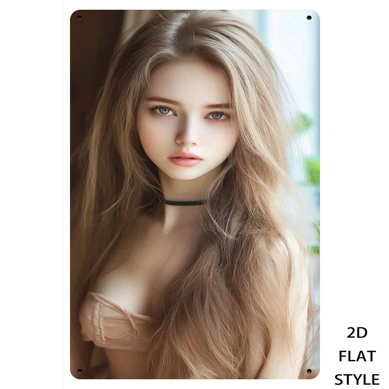 JIT Retro Metal Wall Art Decor, Elegant Blonde Girl Iron Sign, 2D Flat Painting for Living Room Bedroom