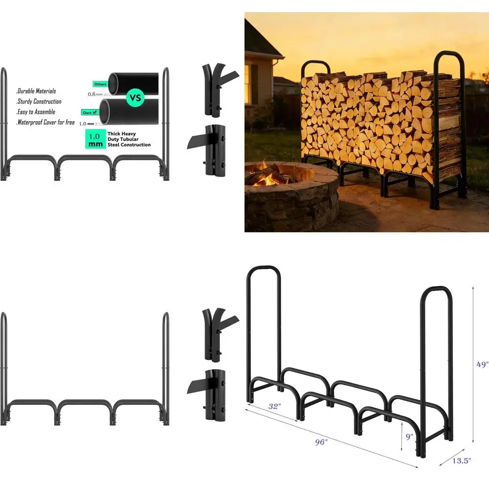 

Heavy-Duty Outdoor/Indoor Log Storage Rack with Cover, Black