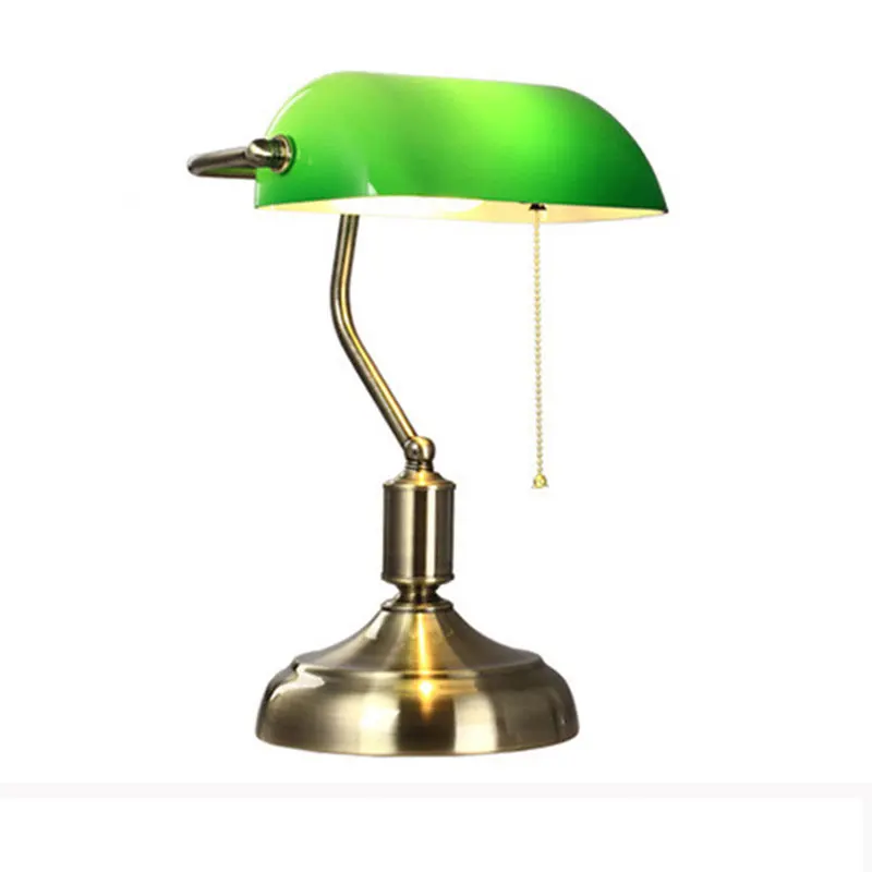 Bank Table Lamp European Style Glass Lamp Retro Office Desk Lamp Antique Copper Living Room Bedroom Decorative Bedside Desk Lamp