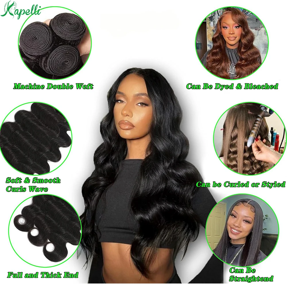 Tissage en Lot Brésilien Naturel Remy Body Wave avec Closure Extension de Cheveux, 4x4, 3/4