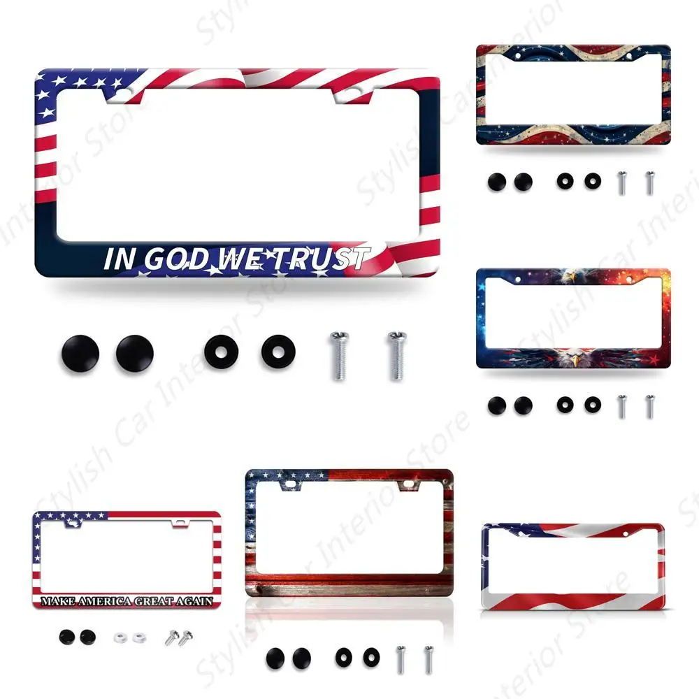 in God We Trust License Plate Frame with American Flag Christian License Plate Stainless Steel Auto Parts Funny License