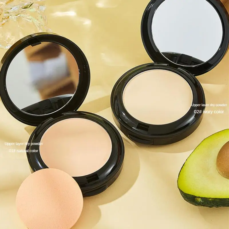 Double-layer Compact Powder Brightening Skin Matte Oil Control Pearl Powder Waterproof Facial Basic Cosmetics With Small Mirror