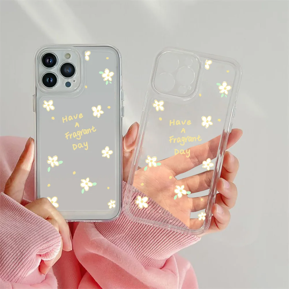 Flower Text Label Phone Case for IPhone 14 13 12 11 ProMax Mini Plus XR XS Max 7 8 SE2022 Luxury Transparent Soft Silicone Cover