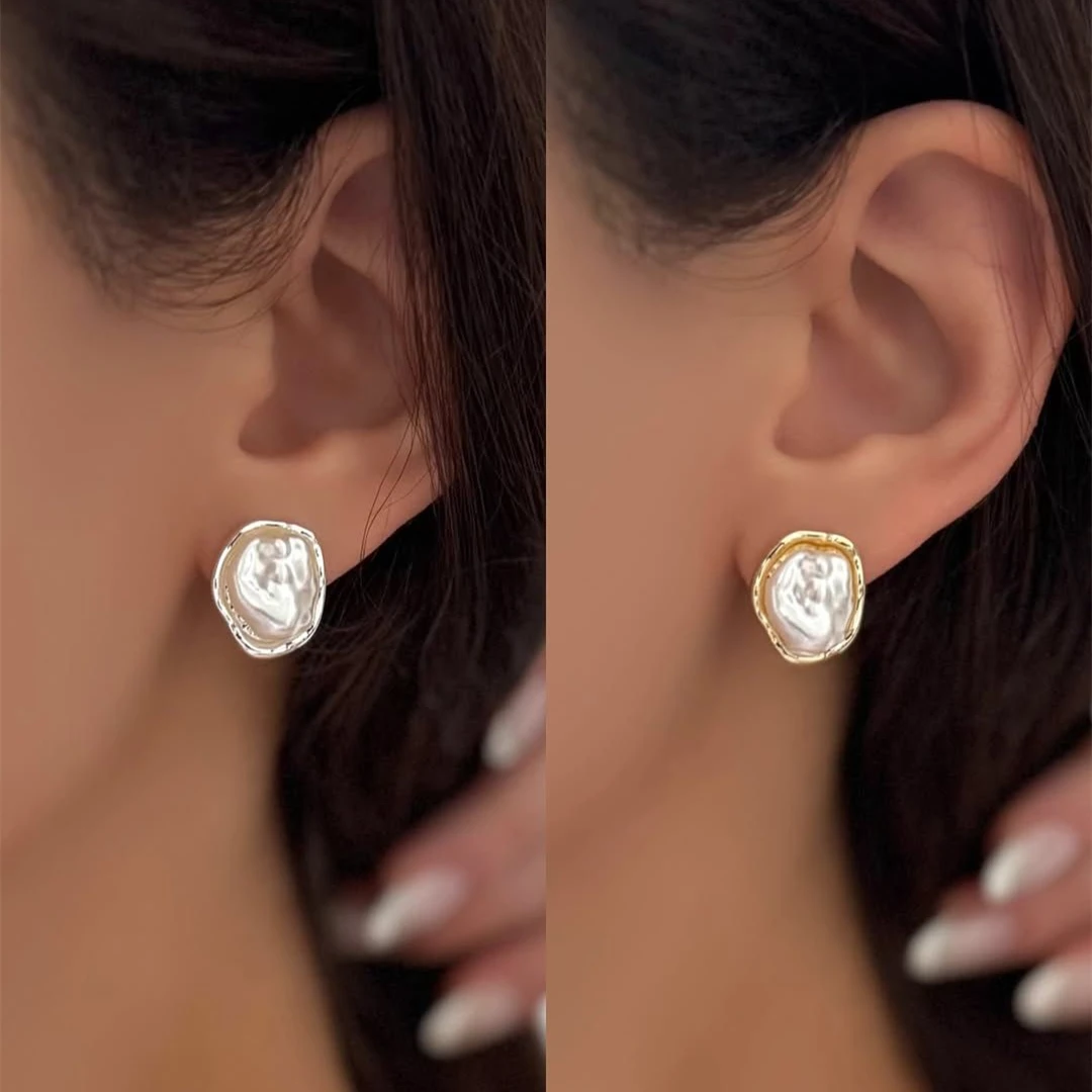 Vintage Schmuckset mit unregelmäßigen Barock-Imitationsperlen für Damen, vergoldete Ohrringe, Ring, Anhänger, Halskette, Hochzeitsgeschenk – Detail 5