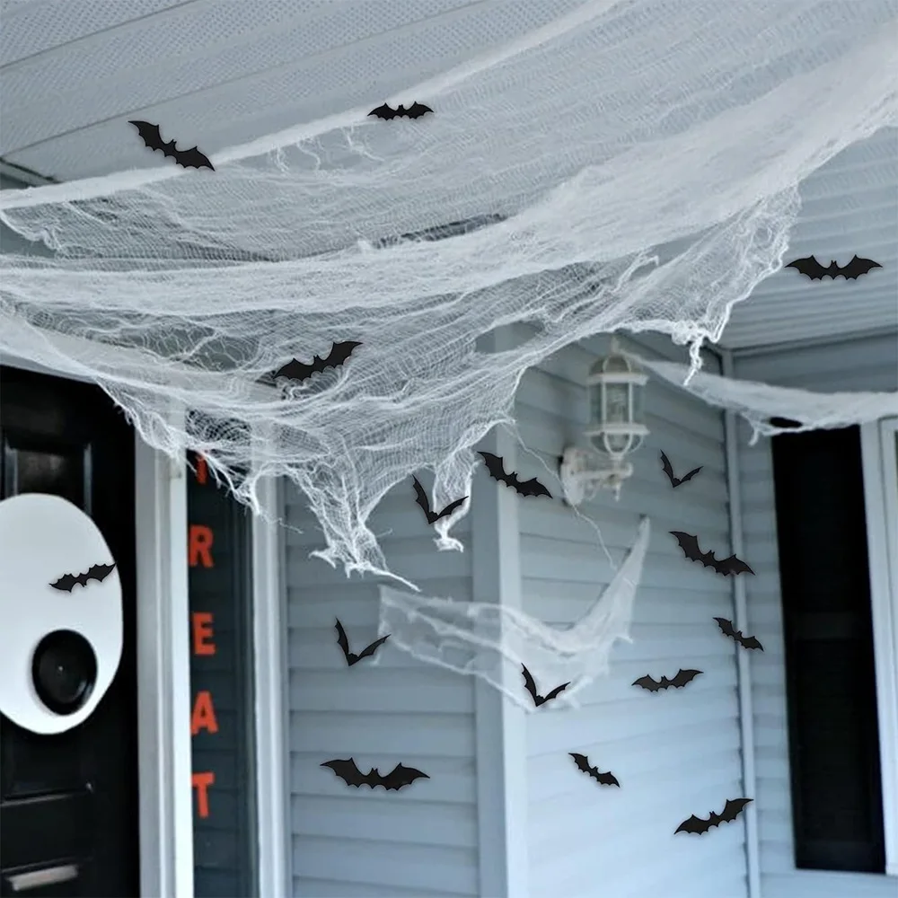 76 x 183 cm Halloween-Dekorationen, schwarzes gruseliges Gaze-Tuch, Fenster, Tisch, Tür, Netz, gruseliges Kostüm, Party, Spukhaus, Wanddekoration – Detail 11