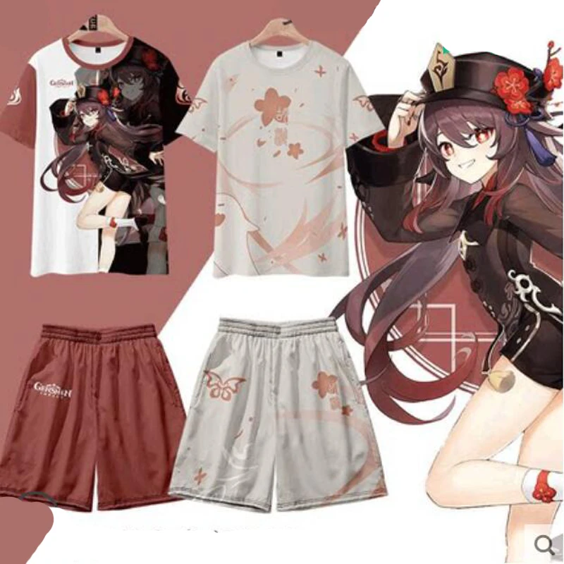 Genshin T Shirt Impact Pria Wanita Anime Game Cosplay hubao perempuan Tshirt lucu lengan pendek musim panas kaus grafis Kawaii Hu Tao