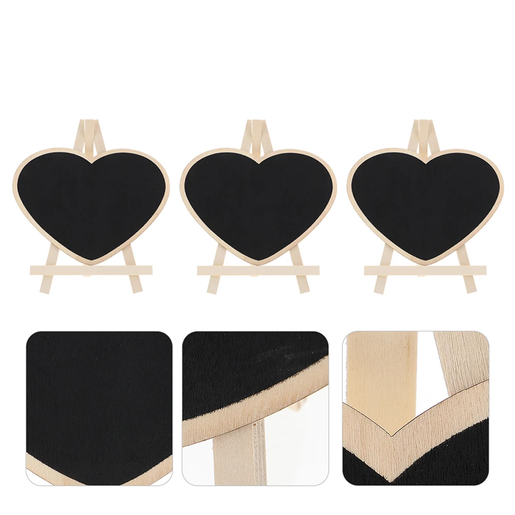 3Pcs Small Chalkboard Heart Shaped Wooden Kids Writing Board Reusable Erasable Freestanding Vertical Message Sign for Classroom