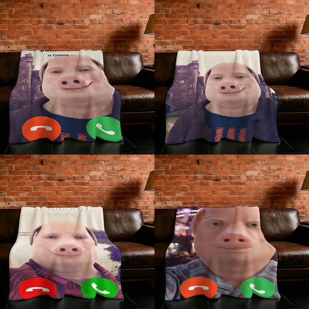 John Pork Smiling Pig Is Calling Blanket Flannel Warm Soft Throw Blanket For Room Sofa Childish Birthday Gifts