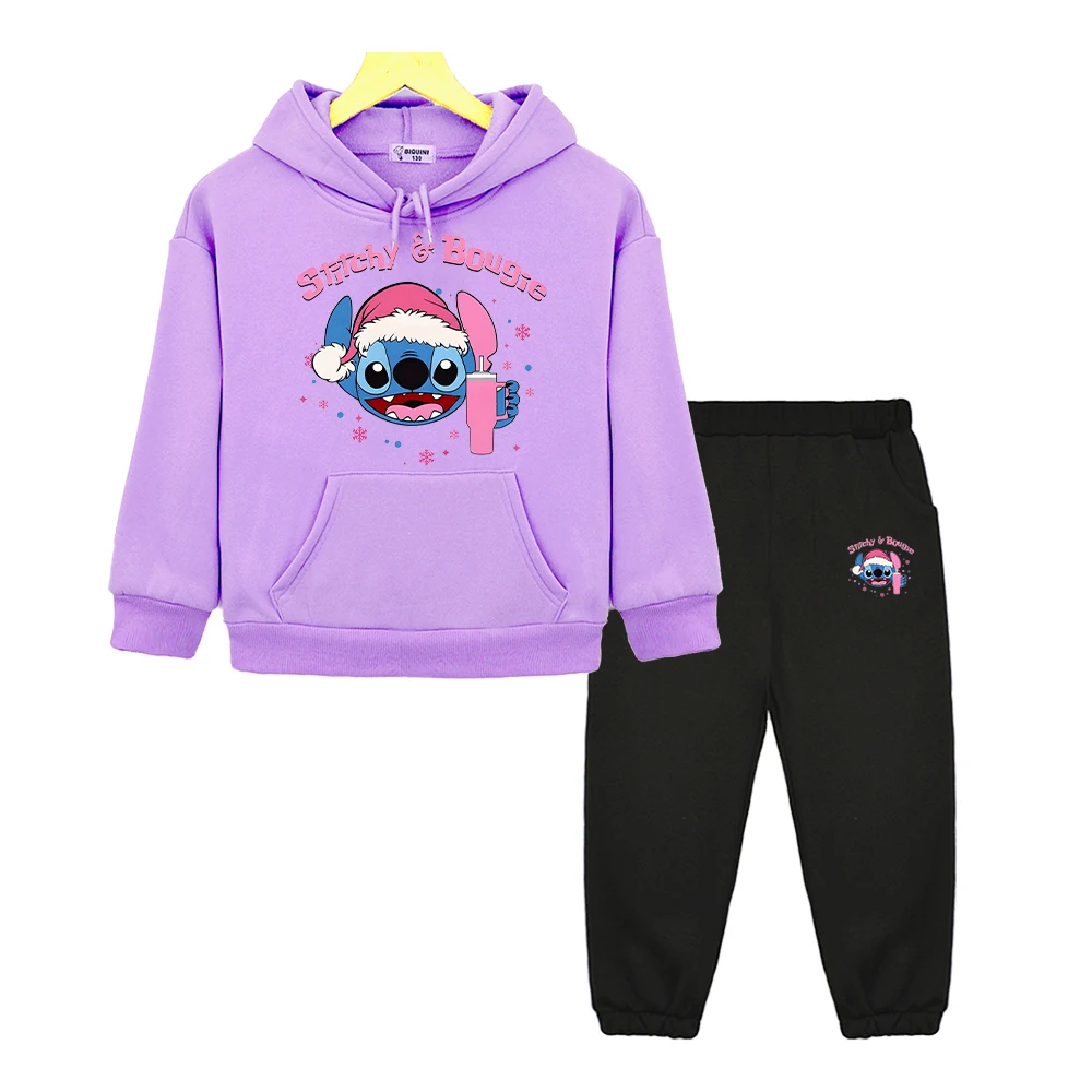 

boys girls Hooded Spors Sets Christmas Anime hoodie Fleece sweatshirt Stitch Cartoon Jacket pullover+pant kids boutique clothes