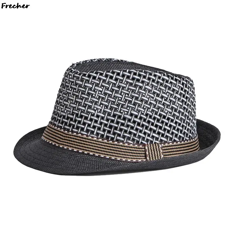 British Men Beach Sun Hats Summer Cowboy Fedora Retro Jazz Hat Breathable Straw Caps Outdoor Panama Man Gentleman Holiday Sunhat