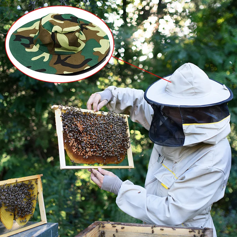 BeeKeeping Protective Bee Hat Anti Two-Layer Head Top Camouflage Hat-Veil Combo Bee Hat Bug Mesh Mask Beekeeping Tools